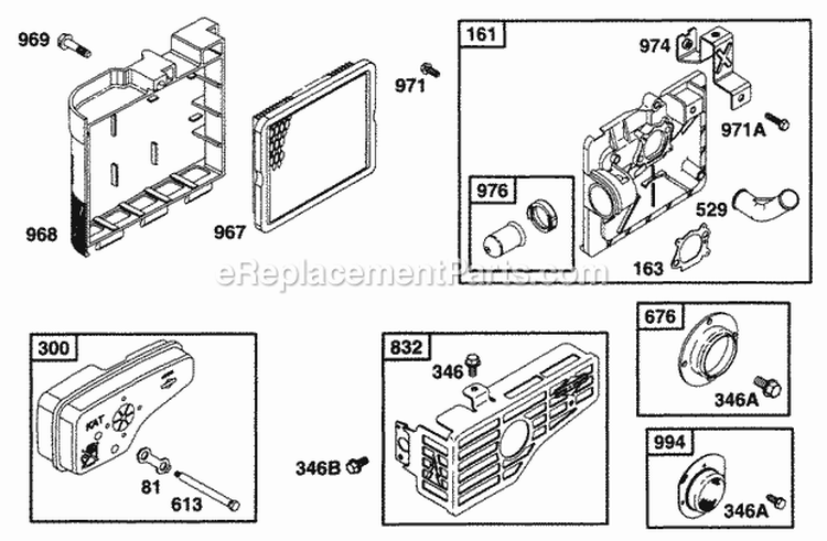 Air Cleaner Grp Muffler Grp Diagram and Parts List for 12M802-0650-01  Briggs and Stratton Engine
